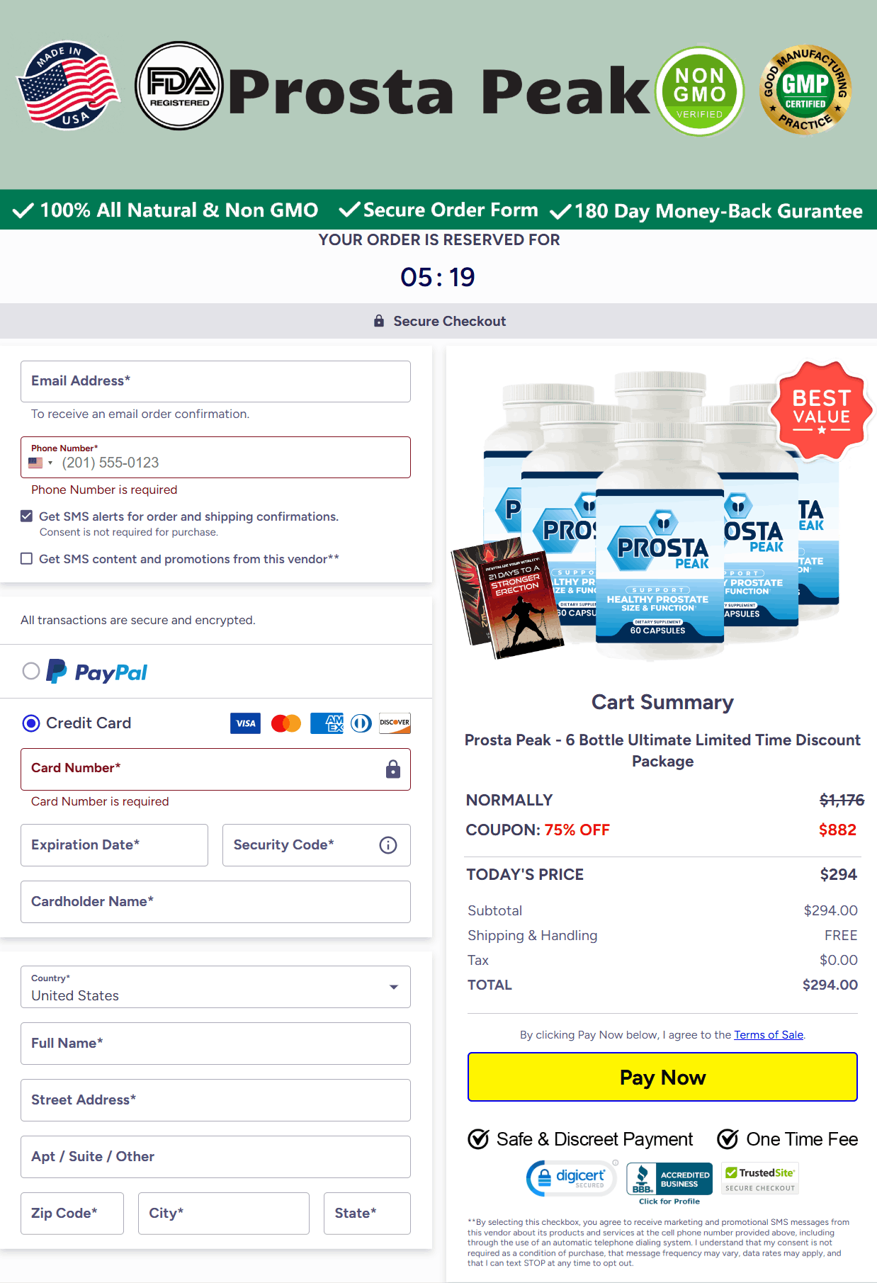 ProstaPeak Checkout page